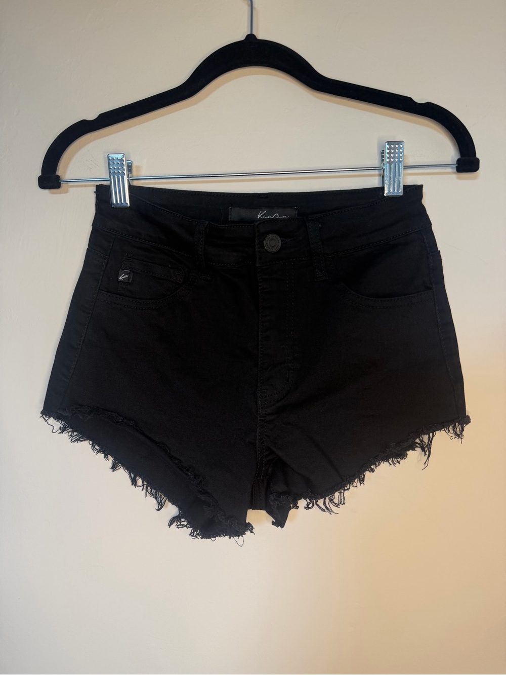 KanCan Black Frayed Hem High-Rise Jean Shorts